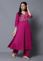 Wild Berry Embroidered Anarkali Kurta with Pant (Set of 2)