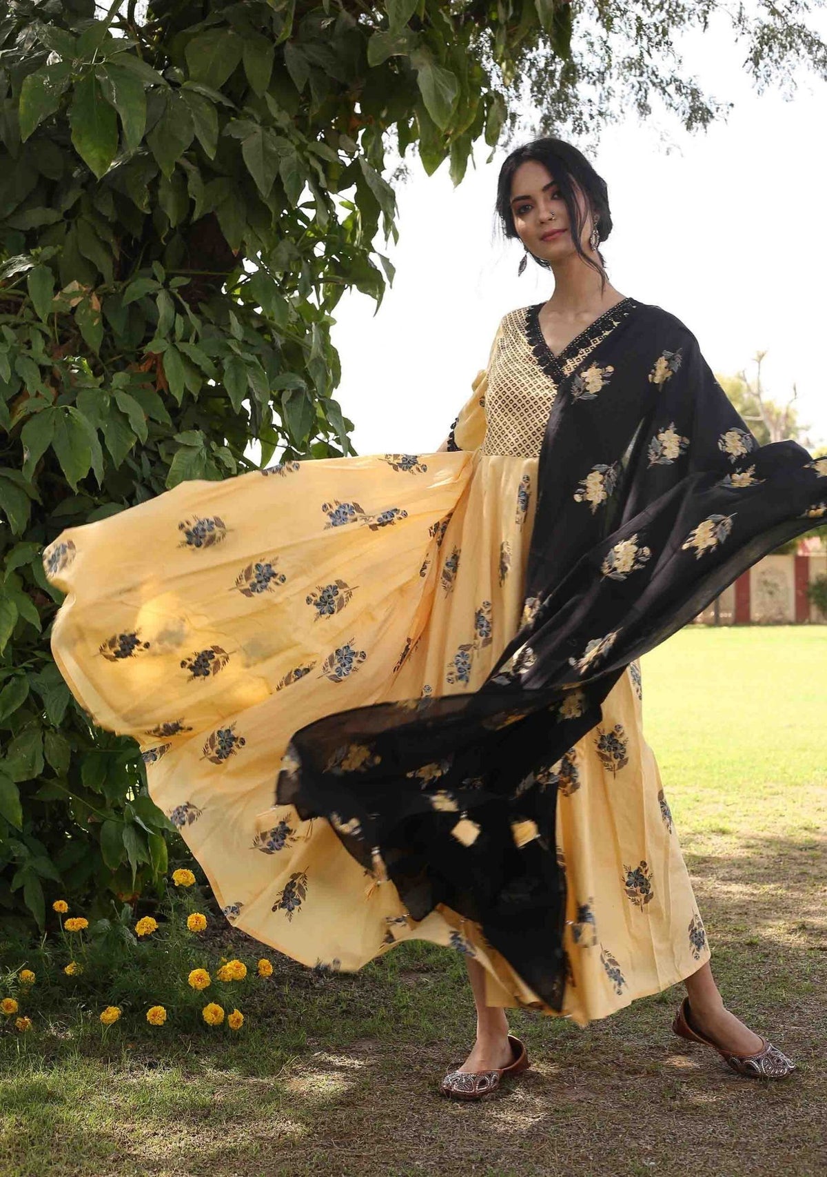 Mellow Floral Pearl Anarkali Dress with Dupatta (Set of 2)