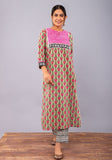 Tulip print Straight kurta with Block Printed Pant. (set of 2)