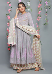Jacquard grey Anarkali Kurta with Palazzo and Dupatta (Set Of 3)
