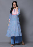 Blue Paisley Print A-Line Kurta with Palazzo (Set of 2)