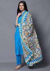 Turquoise Blue Zari Work Kurta with Pant and Dupatta (Set of 3)