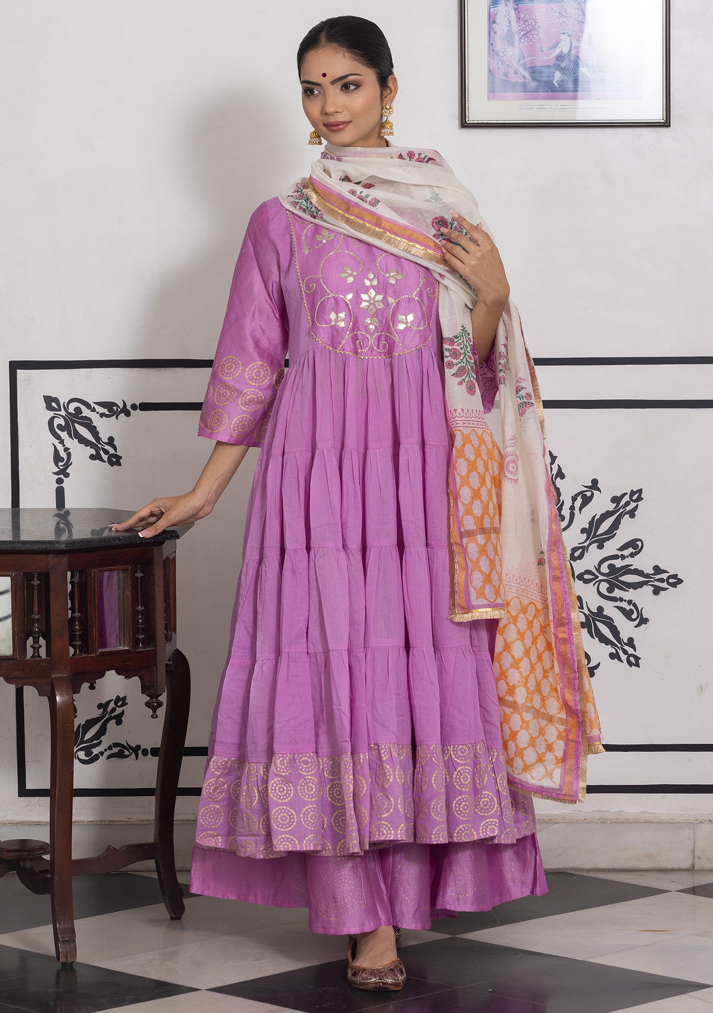 Utsav Rich Lilac Anarkali suit Set with Gota Work. (set of 3)
