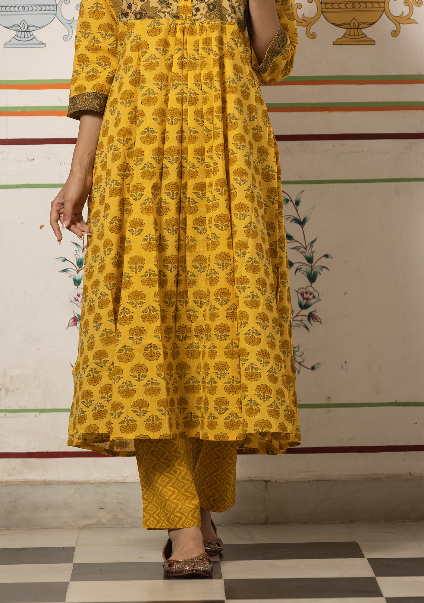 Rang Mustard Flared Kurta with Pant and Dupatta (set of 3)