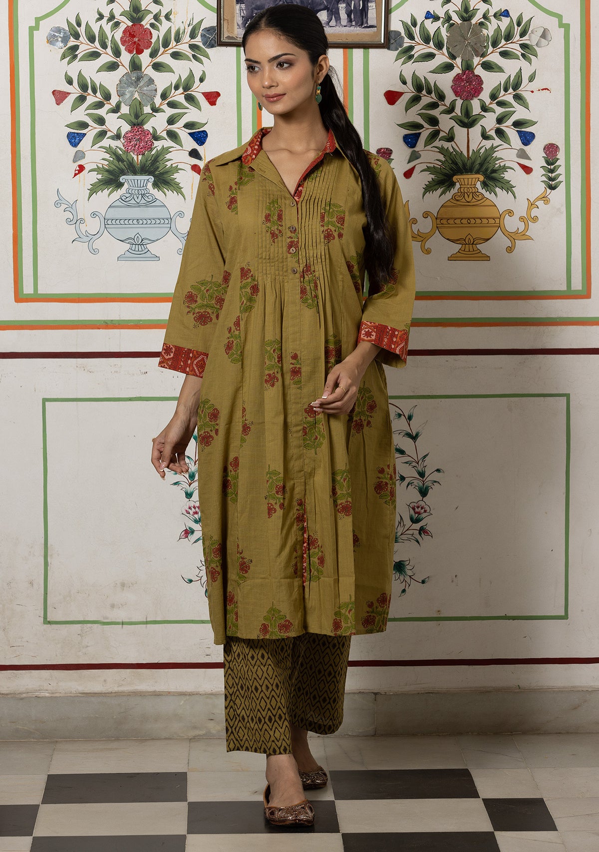 Rang Mehendi Green Comfort Kurta with Pant. (set of 2)