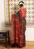 Varuna Black Jaal Ajrakh Print Saree with Red Blouse