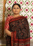 Varuna Black Jaal Ajrakh Print Saree with Red Blouse