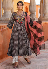 Bagru Black Booti Gota Patti Anarkali Suit (Set of 3)