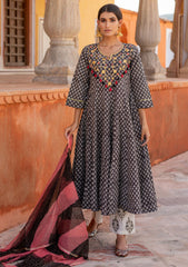 Bagru Black Booti Gota Patti Anarkali Suit (Set of 3)