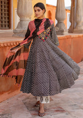 Bagru Black Booti Gota Patti Anarkali Suit (Set of 3)