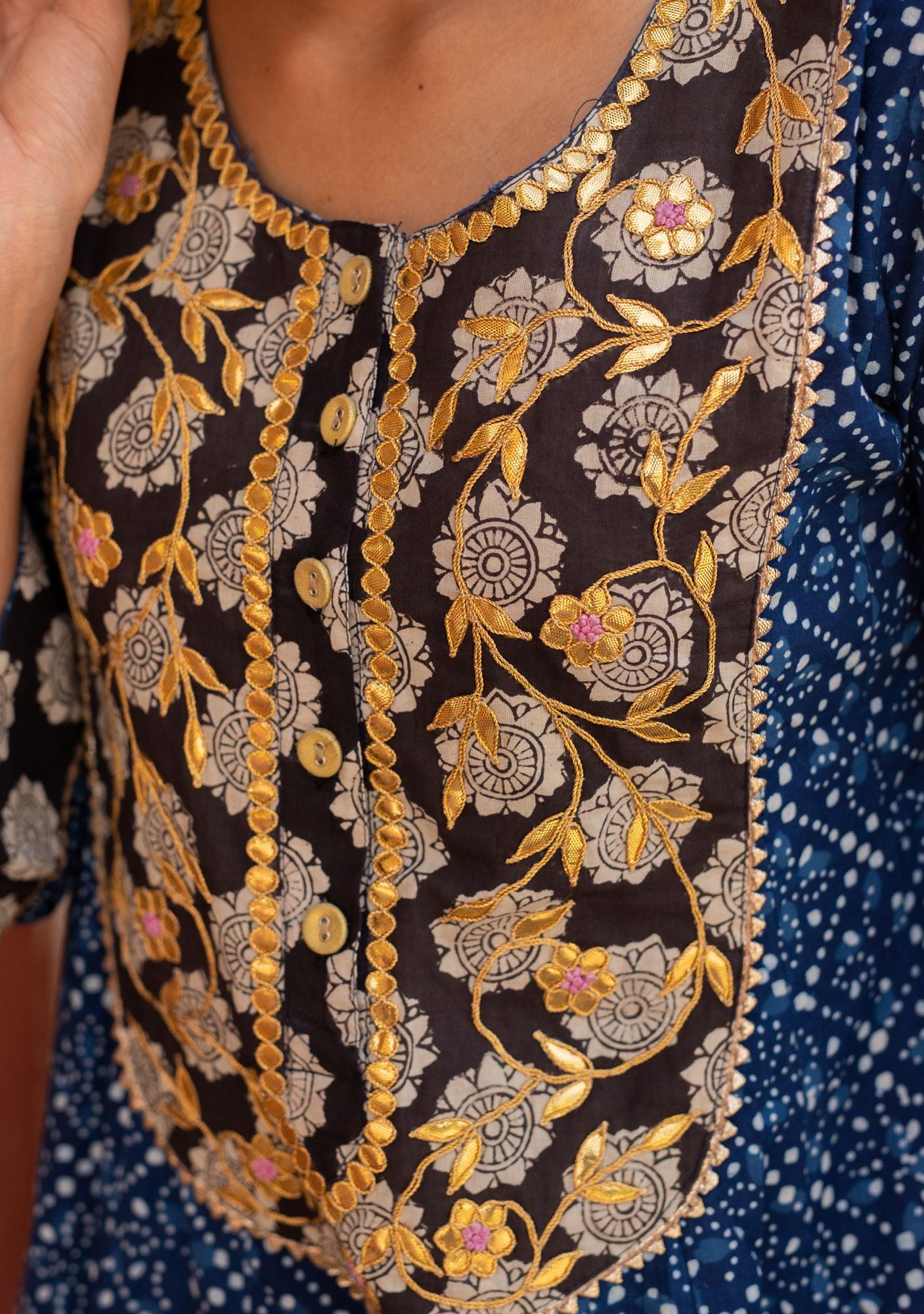 Indigo Dabu Gota Patti Anarkali Suit (Set of 3)
