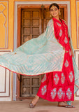 Red Block Printed Chanderi Suit with Gota Dupatta (Set of 3)