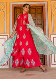 Red Block Printed Chanderi Suit with Gota Dupatta (Set of 3)