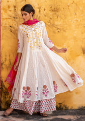 Off White Voile Gota Patti Anarkali Suit (Set of 3)