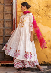Off White Voile Gota Patti Anarkali Suit (Set of 3)
