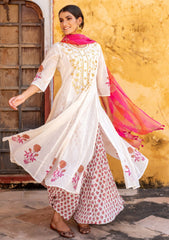 Off White Voile Gota Patti Anarkali Suit (Set of 3)