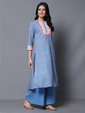 Blue Paisley Print A-Line Kurta with Palazzo (Set of 2)