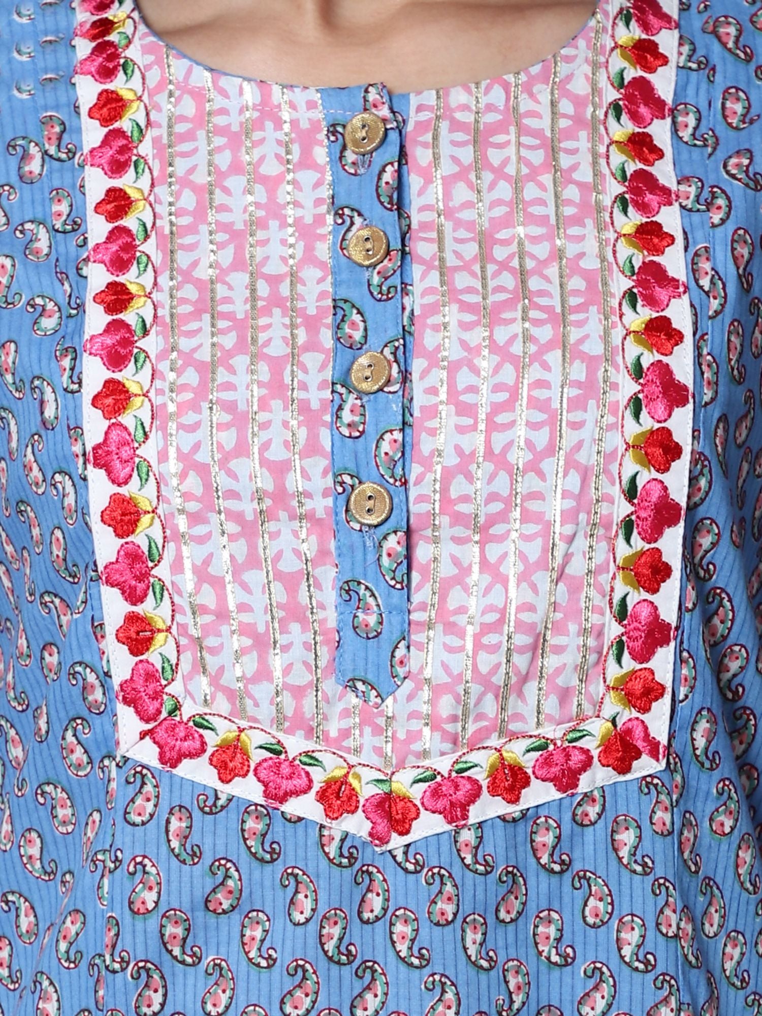Blue Paisley Print A-Line Kurta with Palazzo (Set of 2)
