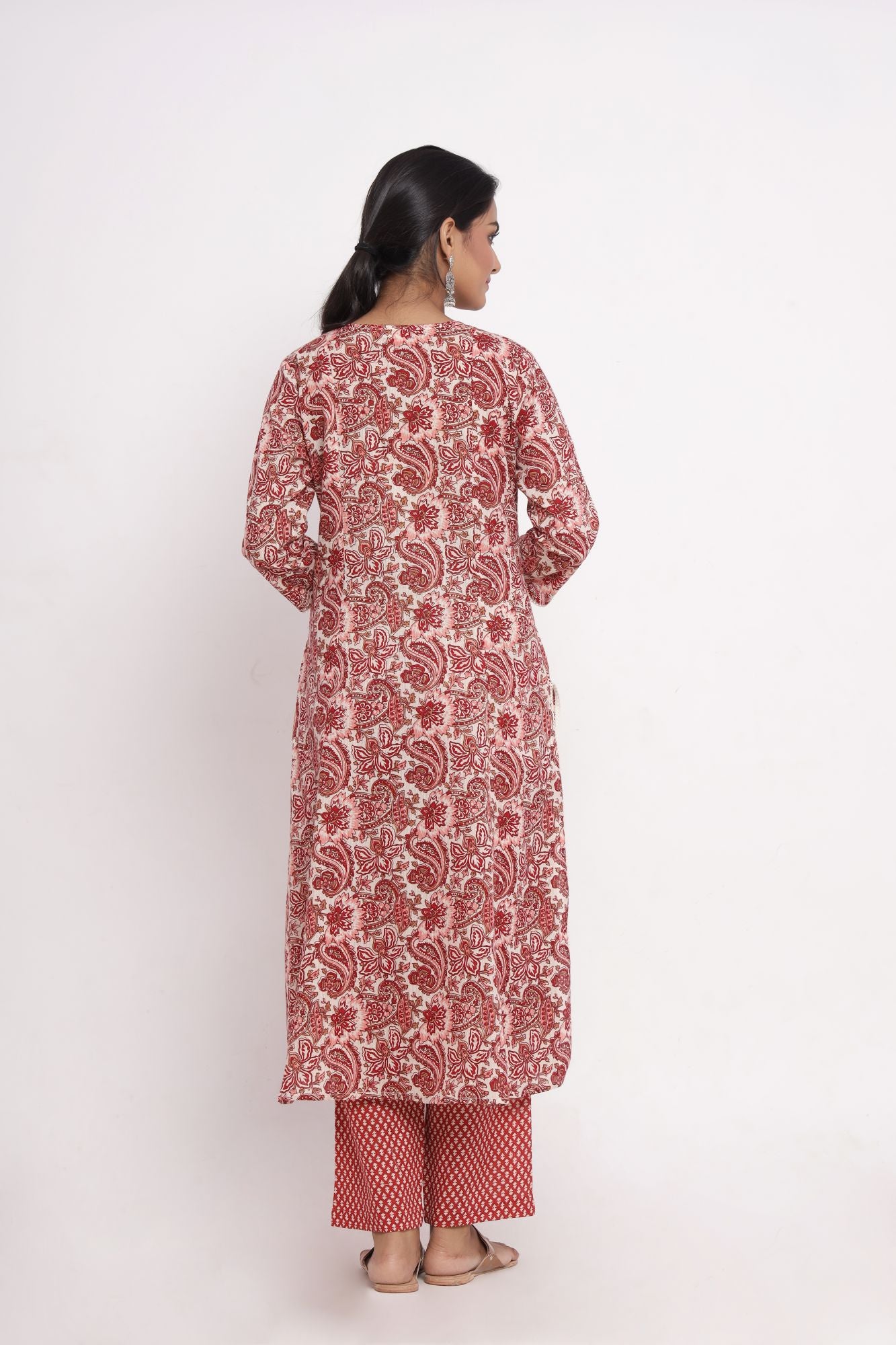 Maroon Jaal Print A-Line Kurta with Pant (Set of 2)