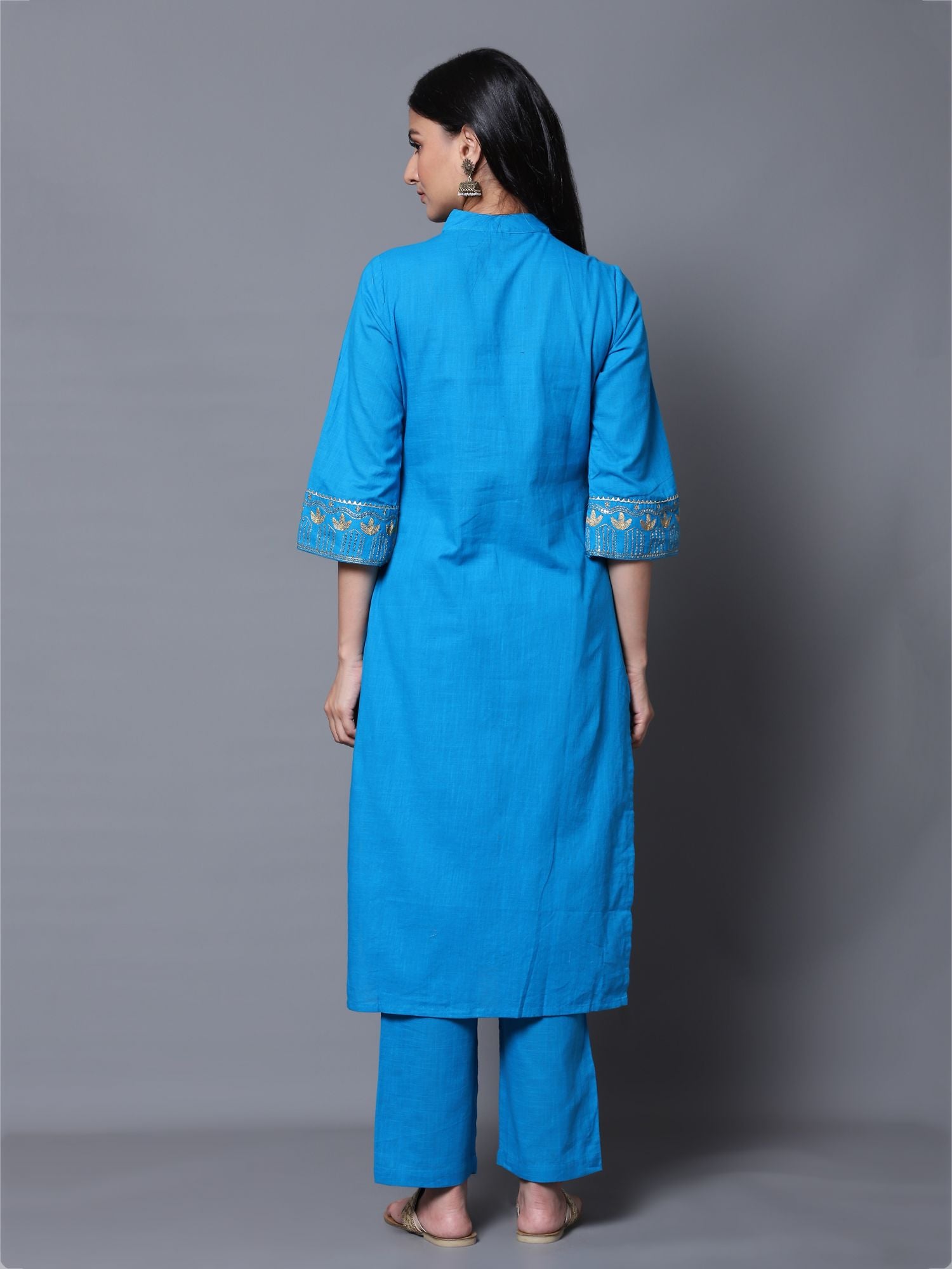 Turquoise Blue Zari Work Kurta with Pant (Set of 2)