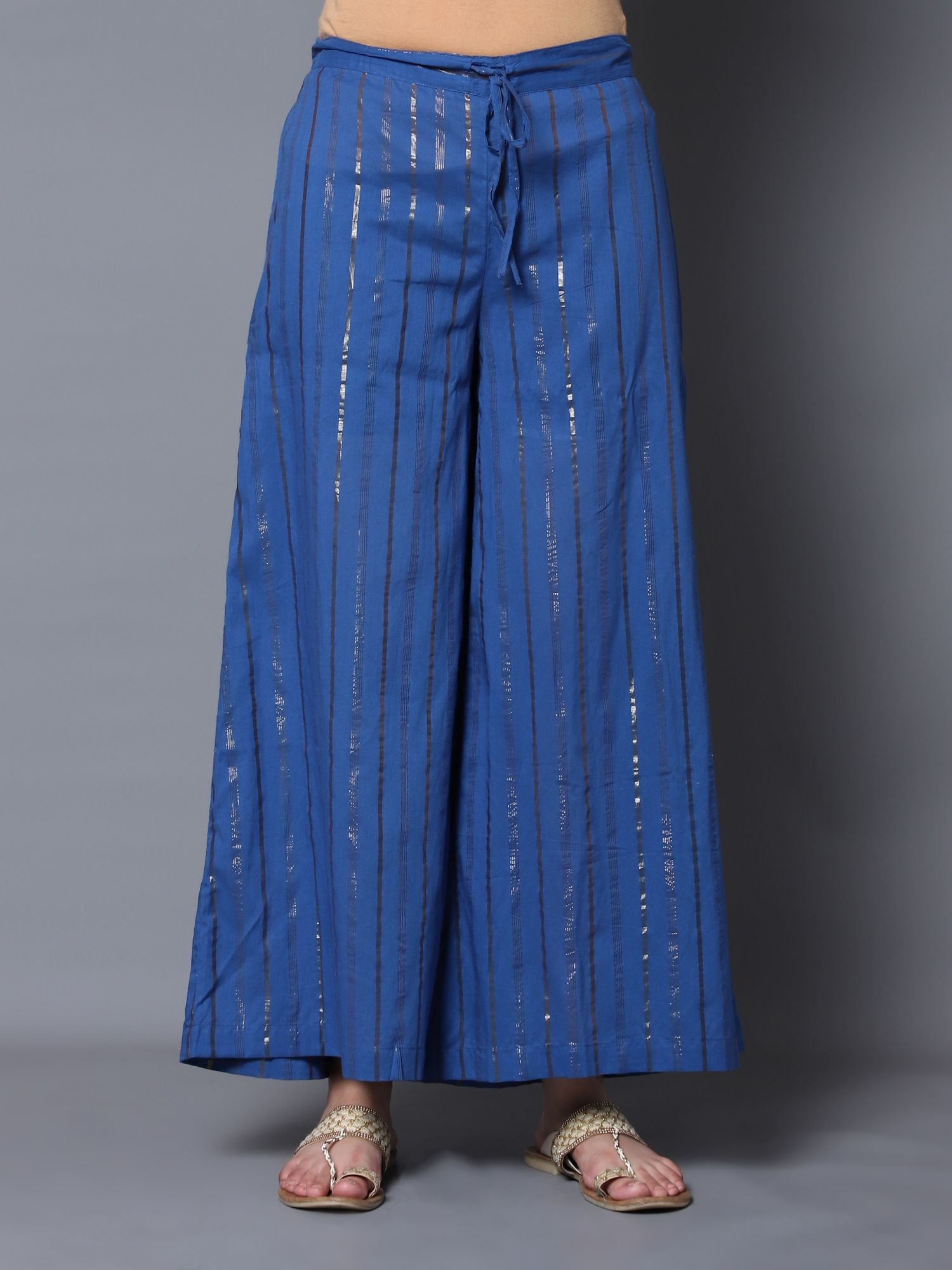 Block Printed Blue Anarkali Kurta with Palazzo and Dupatta (Set of 3)