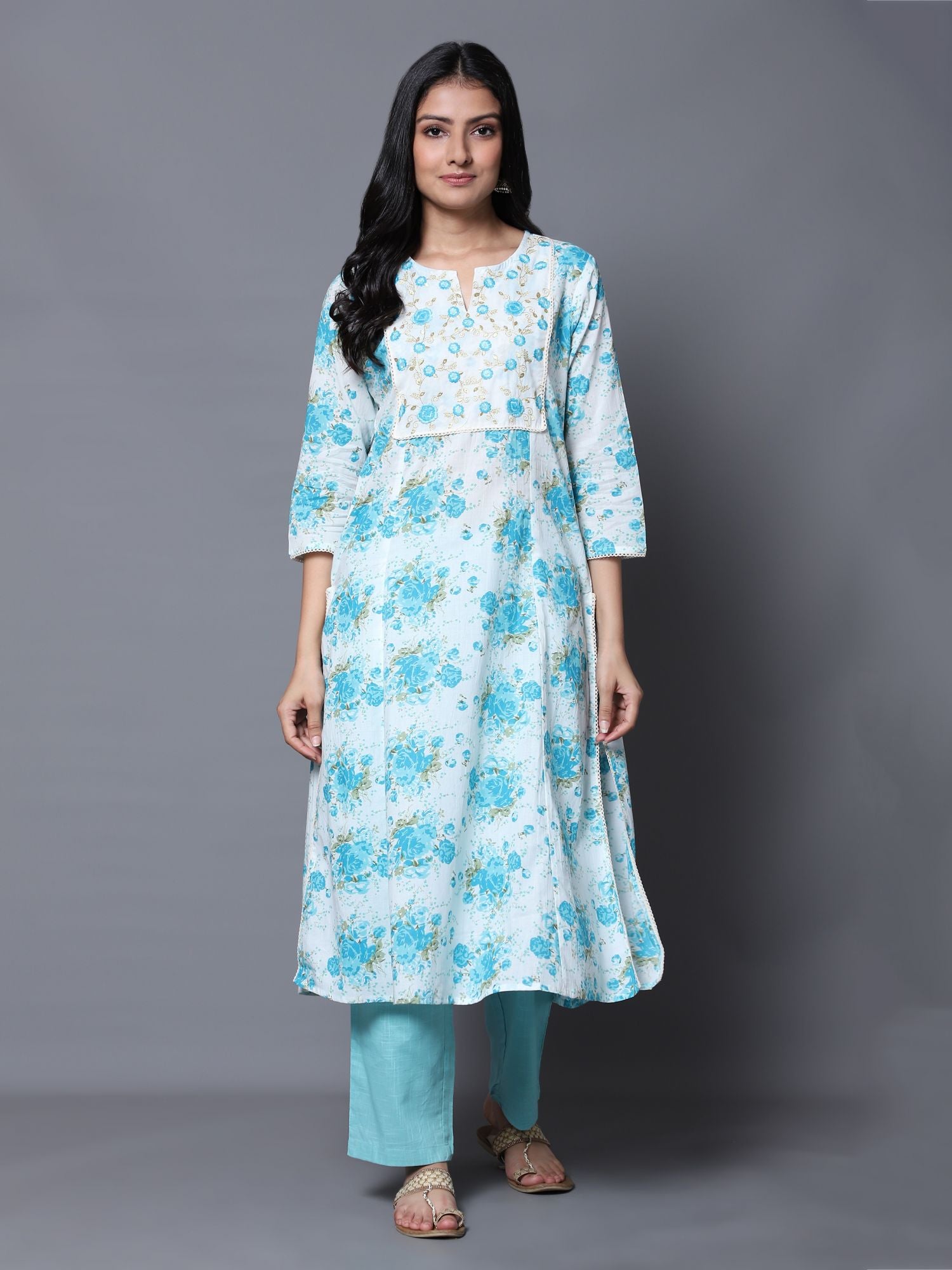 Blue Rose A-line Kurta with Pant (Set of 2)