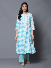 Blue Rose A-line Kurta with Pant (Set of 2)