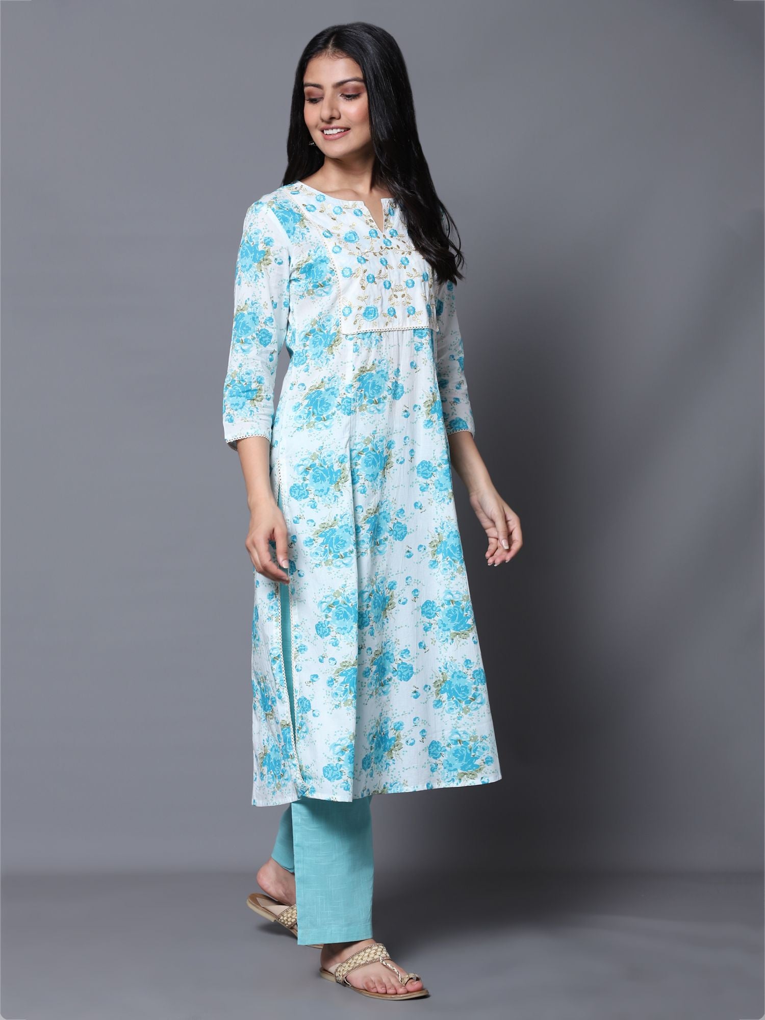 Blue Rose A-line Kurta with Pant (Set of 2)