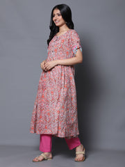 Pink Mughal Jaal Anarkali Kurta with Pant (Set of 2)