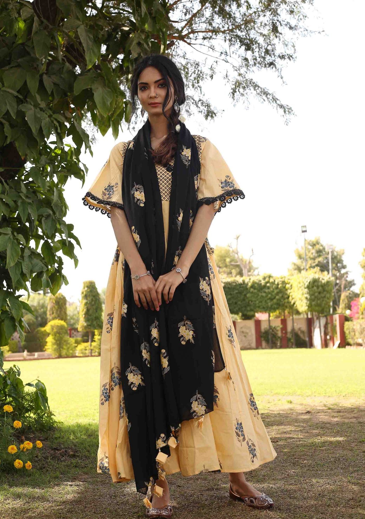 Mellow Floral Pearl Anarkali Dress with Dupatta (Set of 2)