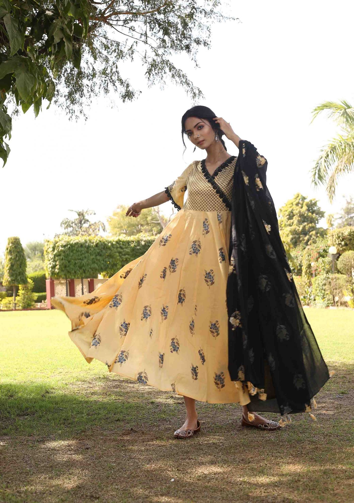 Mellow Floral Pearl Anarkali Dress with Dupatta (Set of 2)