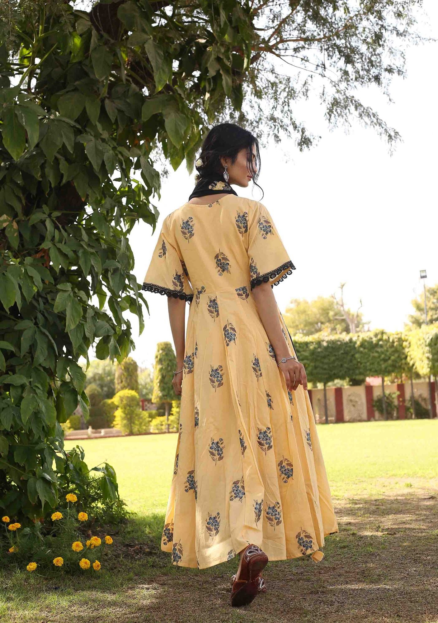 Mellow Floral Pearl Anarkali Dress with Dupatta (Set of 2)