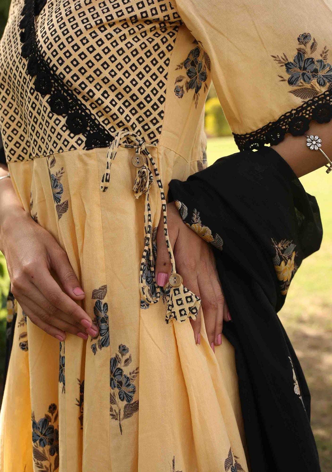 Mellow Floral Pearl Anarkali Dress with Dupatta (Set of 2)
