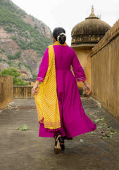 Wild Berry Embroidered Anarkali Suit Set (Set of 3)