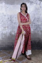 Red Jaal Print Anarkali Kurta with Pant & Dupatta (Set of 3)