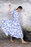 Blue Open Jaal Flared Midi Dress with Belt