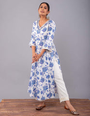 Blue Open jaal Print Anarkali Kurta with pant (Set of 2)