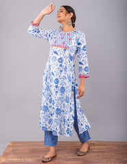 Indigo Floral print A-line Kurta with Pant (Set of 2)