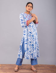 Indigo Floral print A-line Kurta with Pant (Set of 2)