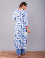 Indigo Floral print A-line Kurta with Pant (Set of 2)