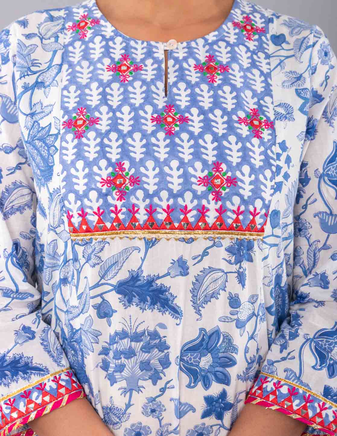 Indigo Floral print A-line Kurta with Pant (Set of 2)