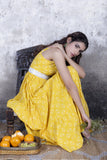 Yellow Printed Maxi Dress with Belt