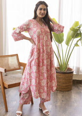 Rose pink Sanganeri Print Co-Ord set (set of 2)