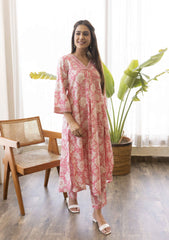 Rose pink Sanganeri Print Co-Ord set (set of 2)