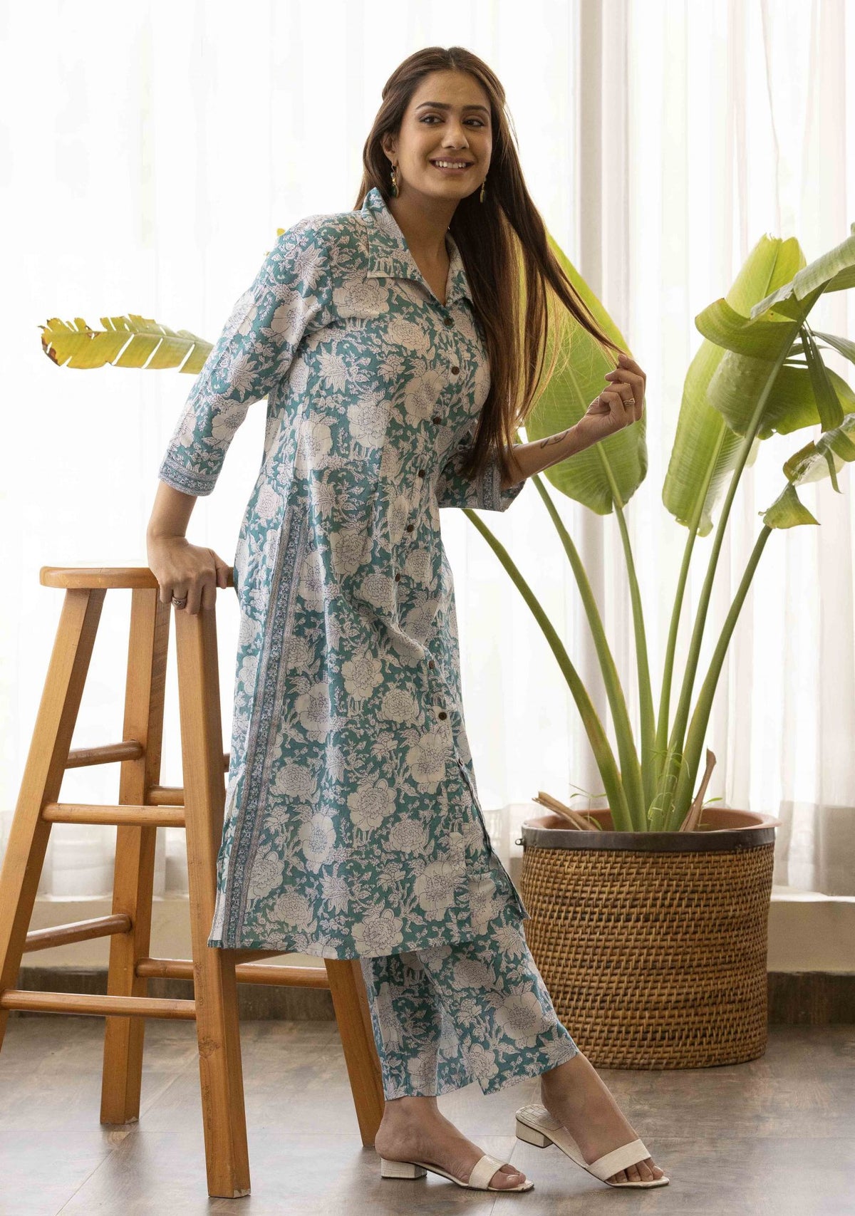 Persian Green Sanganeri Print Co-Ord Set (set of 2)