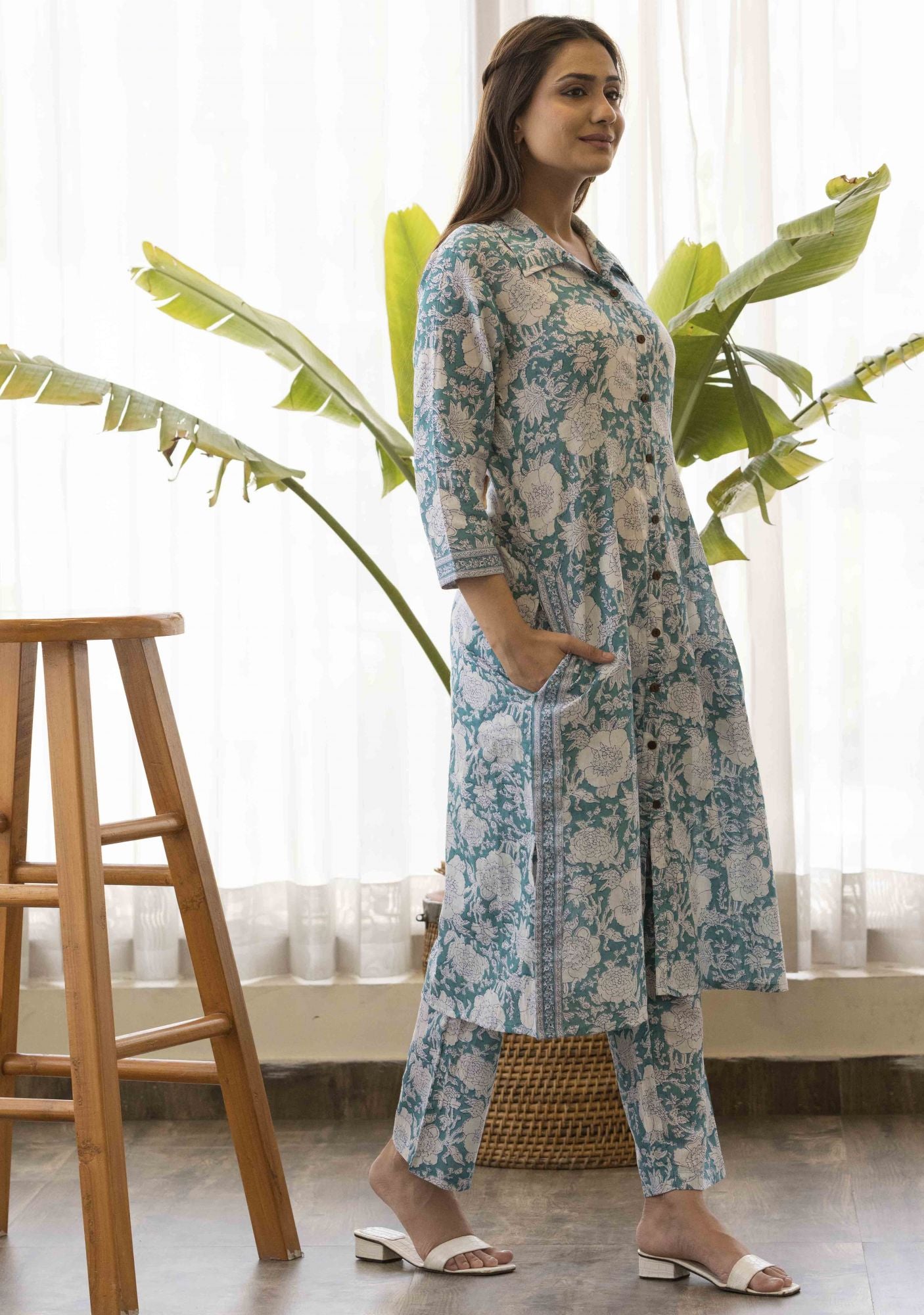 Persian Green Sanganeri Print Co-Ord Set (set of 2)