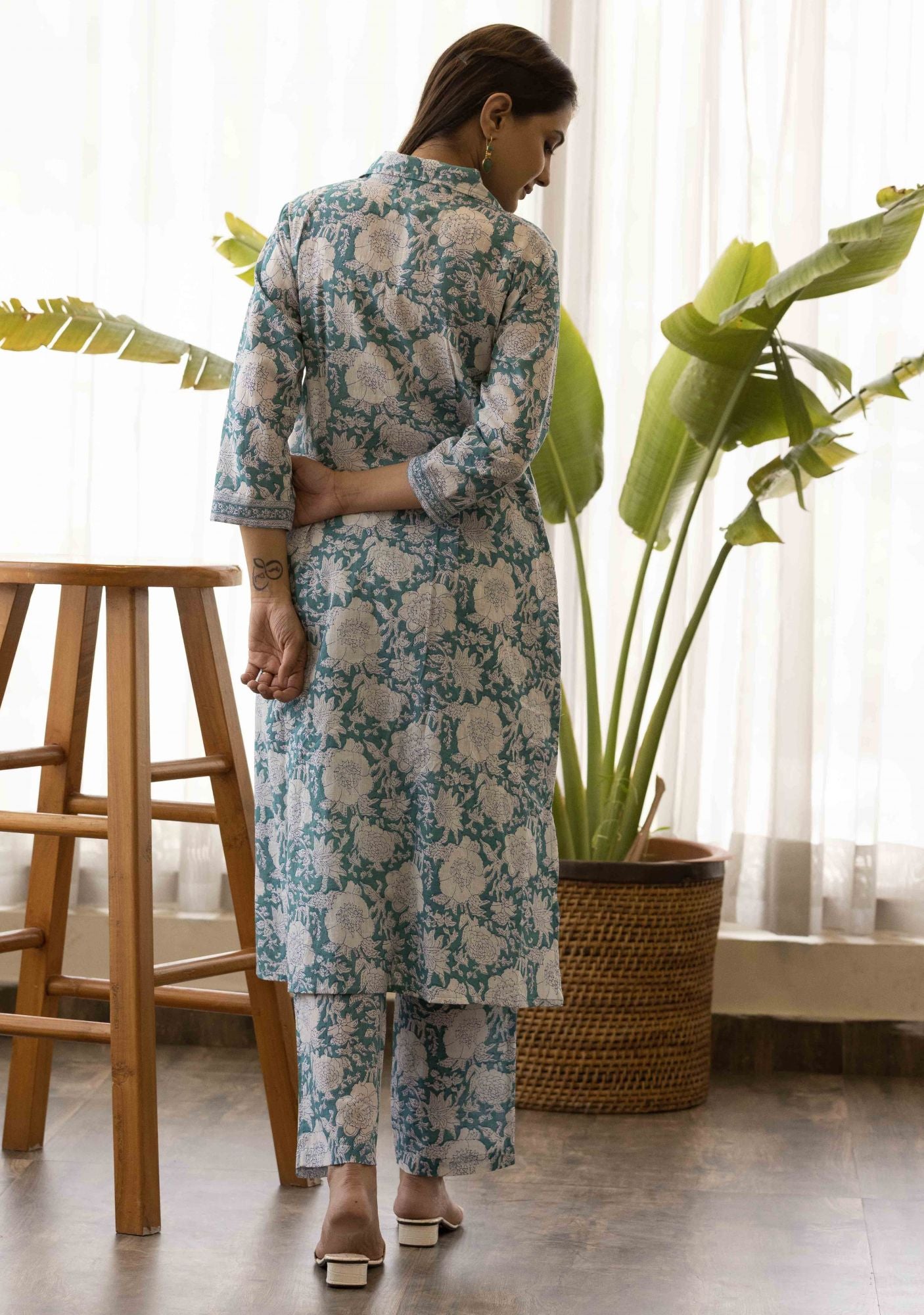 Persian Green Sanganeri Print Co-Ord Set (set of 2)