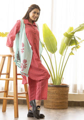 Amaranth Red Co-Ord Set with Jacket (set of 3)