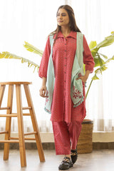 Amaranth Red Co-Ord Set with Jacket (set of 3)