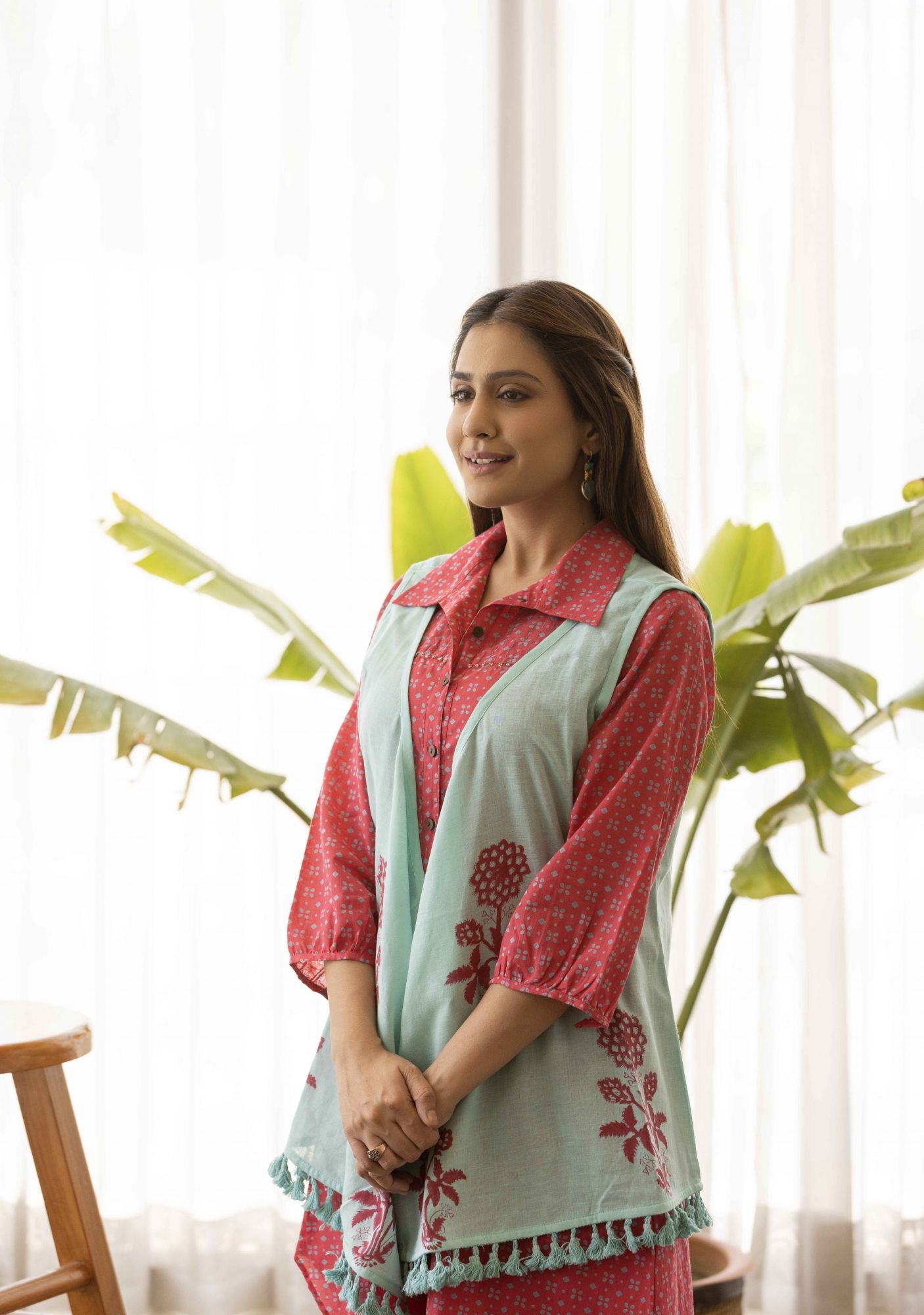 Amaranth Red Co-Ord Set with Jacket (set of 3)